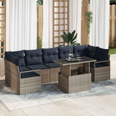 Salon de jardin modulaire en polyrotin gris et bleu marine ensemble de canapé 8 pièces - PANGIVO (1/5)