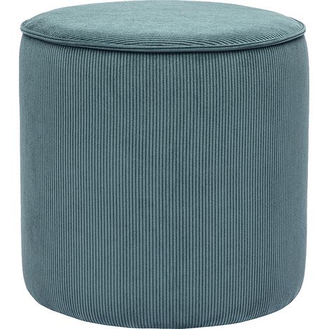 Pouf rotondo in tessuto velluto a coste blu pavone D40 cm PAUL