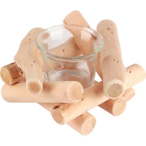 bougie chauffe plat en bois fait main avec coupelle en verre (1/5)