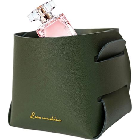 vert Panier en Cuir,Rangement décorative en PU Petit Panier fourre Tout Pliable, Rangement pour Plateau rectangulaire décoration d'intérieur (1/5)