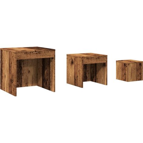 Lot de 2 tables d'appoint gigognes en bois d'ingénierie marron DEC032741 (1/5)