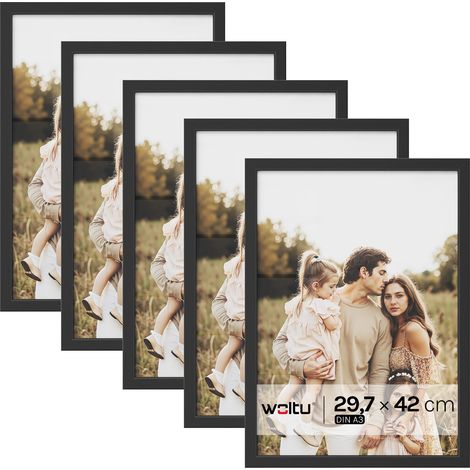 Lot de 5 Cadre Photo 29,7x42 cm WOLTU, Cadre pour Photo A3 en Bois MDF, Décoration Murale ou sur Table, Noir