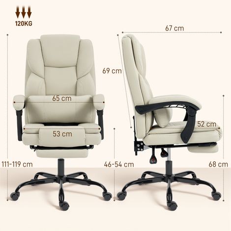 Chaise de bureau beige avec revêtement en similicuir respectueux des animaux, repose-pieds, réglable en hauteur et roulettes. (1/5)
