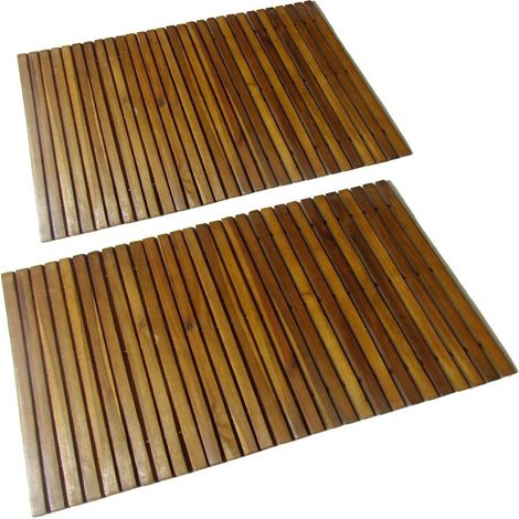 Set 2 alfombras de acacia para el baño, 80 x 50 cm vidaXL
