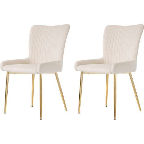 Silla de comedor de terciopelo beige, set de 2, con patas de metal dorado (1/5)