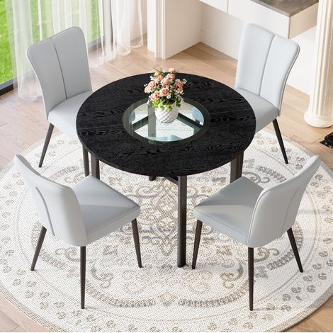 Conjunto mesa comedor redonda y 4 sillas PU OKMYHOME (1/5)