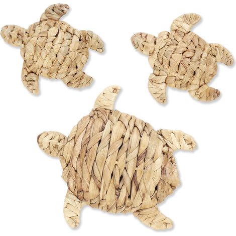Lot de 3 tortues en osier rotin, décoration murale suspendue tressée à la main (1/5)