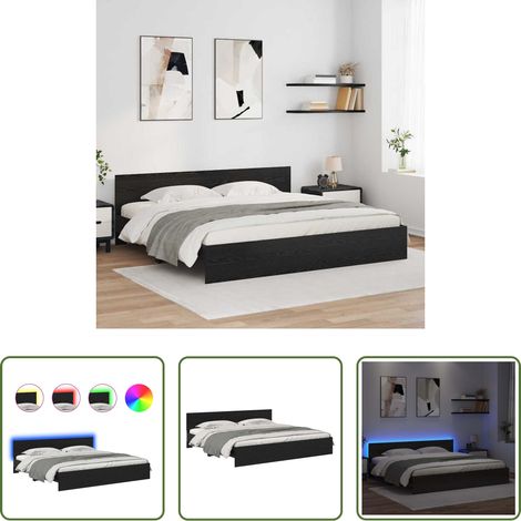 vidaXL Estructura de cama con tiras LED Roble Negro 200 x 200 cm (1/5)
