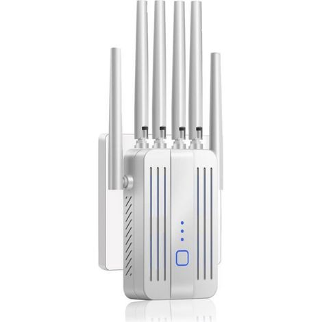 Repeteur WiFi Puissant, Amplificateur WiFi, Répéteur WiFi avec 6 Antennes, Modes Répéteur/AP,, Couverture Complète à 360°, Blanc (1/5)