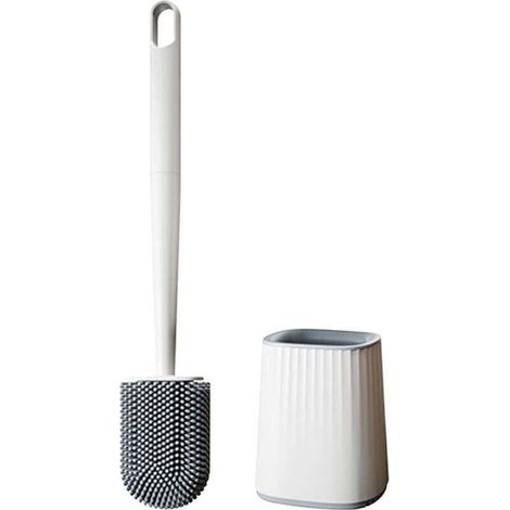 Antibacterial Silicone Toilet Brush Anti-Drip Wall or Floor Holder Quick Drying Ventilated White (1/4)