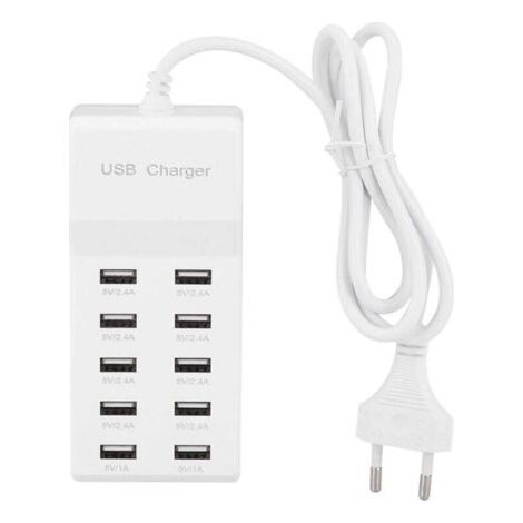 Chargeur USB Multi-Port, Prise d'alimentation USB 10 Ports Charge Rapide USB Multi-Ports Compatible avec iPhone 12/13/14/15/16/Samsung S21/S22/S23/S24/Xiaomi/Huawei/Oppo/OnePlus/autres appareils (1/4)