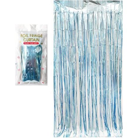 Rideau en soie de pluie, décoration de fête d'anniversaire de noël et d'halloween,soie de pluie mate, bleu clair