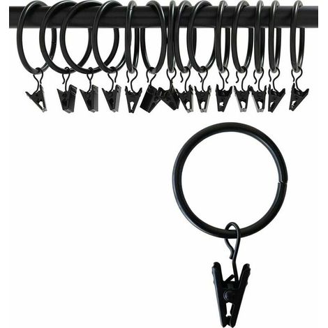 Draperie Rideau Clips avec des Anneaux (Φ50mm, Set de 16) - Antirouille Mat Acier Inoxydable Tringle à Rideau Anneaux Clip avec Oeillets pour Party Light, Tente (Vintage Black, 2 Pouces) (1/5)