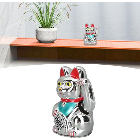 Figurine de chat porte-bonheur électrique aux pattes agitées, idéale pour la décoration intérieure (entrées, caisses enregistreuses, etc.) et comme cadeau. Ornement chat Feng Shui électrique de 12,5 c (1/5)