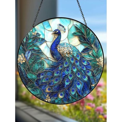 Attrape-soleil paon en vitrail, 20cm, décoration de jardin et d'intérieur (1/5)