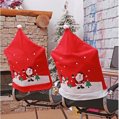 Set di 6 coprisedie natalizi con cappello di Babbo Natale, decorazione natalizia rossa in tessuto non tessuto, coprisedia per Natale, decorazione da tavolo per Natale, cappello di Babbo Natale (1/5)
