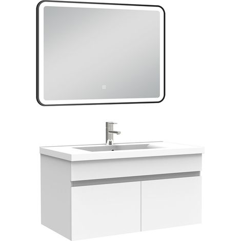 Ocean Meuble simple vasque 80cm avec miroir 3 couleurs + dimmable blanc
