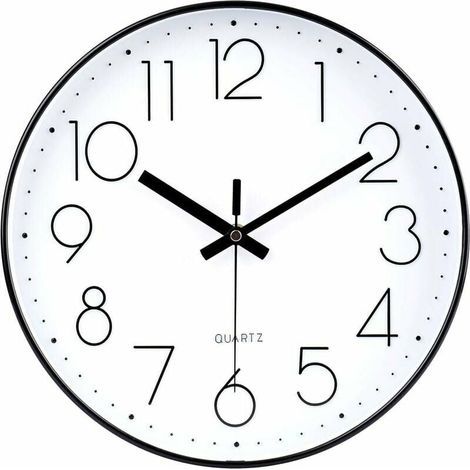 Black Clock 30cm Modern Silent Non-Ticking Quartz Battery Operated Decorative Round Wall Clock for Office Classroom School - Black (1/5)