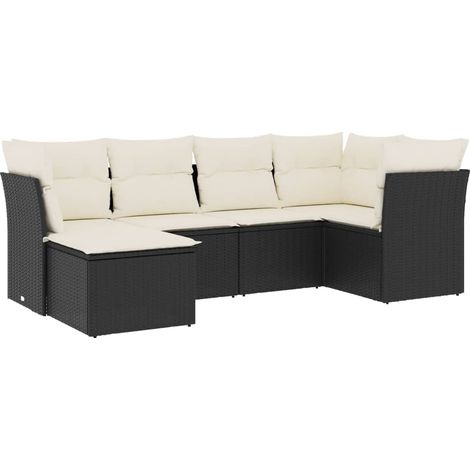 vidaXL Salon de jardin 6 pcs avec coussins noir résine tressée (1/5)