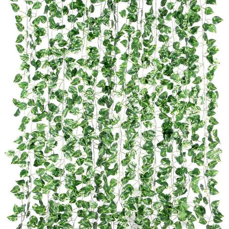 Lierre Artificiel 12 Pack 2m Plantes Artificielles Guirlande Feuilles Artificielles Fausse Plante Tombante Artificielle Lierre Guirlandes Liere Decoration pour Mariage,Cuisine,Jardin,Bureau (1/4)