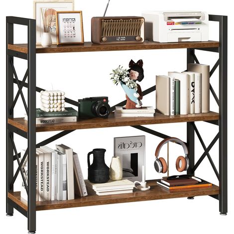 Bibliothèque à 3 Niveaux, 80 x 30 x 81 cm, Marron Rustique Étagère de Rangement, Étagère à Livres, Étagère de Cusine pour Micro-Ondes, pour Salon, Bureau (1/5)