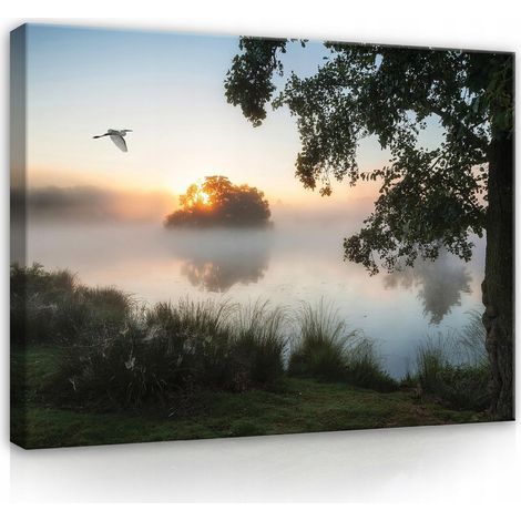 toile lac nature vue brouillard 120x80 (1/3)
