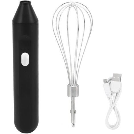 Batteur à ufs électrique portatif, chargeur USB, mousseur à lait, mélangeur de boissons sans fil avec fouet en acier inoxydable noir (1/5)