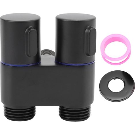 Robinet d'angle 1 entrée / 2 sorties – Filetage mâle G1/2 – Double commande – Métal – Pour salle de bain, WC, bidet, balcon – Noir (1/5)