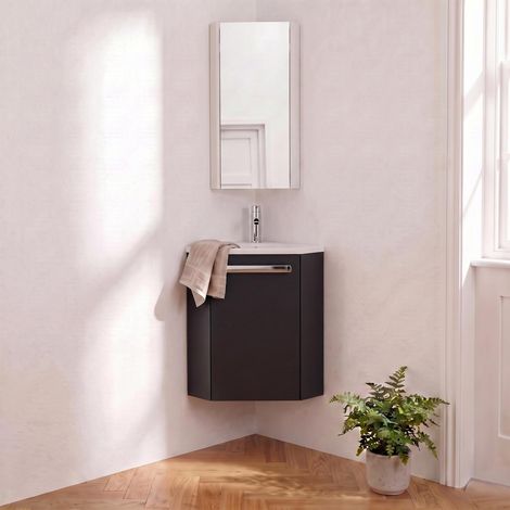 Ensemble lave-mains angle suspendu avec robinet et armoire d'angle
