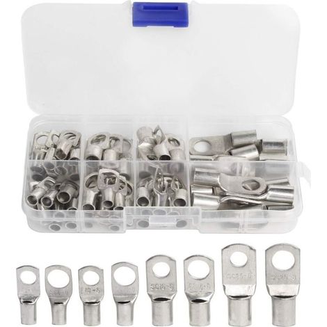 60 Pcs Cosses Électrique Trou boulon en Cuivre Étamé Connecteurs SC à sertir/souder pour câble de 6m 8m 10m 16m 25m (1/5)