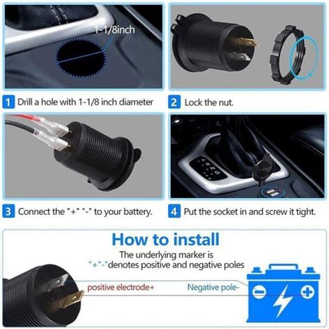 Prise de chargeur de voiture USB - - QC3.0 - Type-C - LED - Interrupteur étanche - 12V/24V - Charge rapide (1/4)