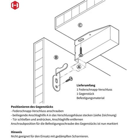 Automatischer Federriegel, Türriegel mit Druckverschluss, Möbelriegel zum Anschrauben, hell verzinktes Metall (1/4)