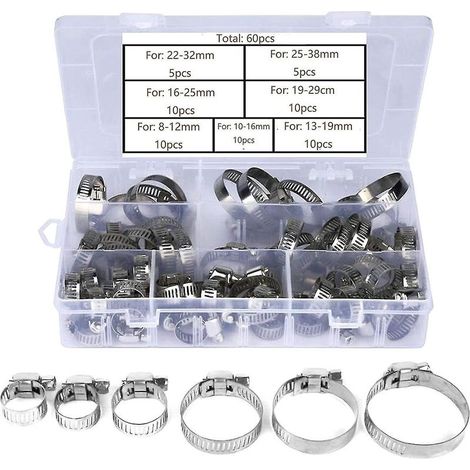60 colliers de serrage réglables en acier inoxydable pour tuyaux (6-38 mm) (1/5)