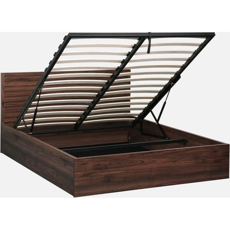 Letto contenitore con rete a doghe e testiera 140x190cm decorazione legno