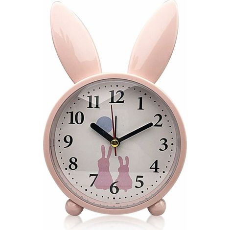 Kinderwecker, Wecker, Hasenwecker, klassischer analoger Wecker, Wecker, nicht tickend, Hasenwecker, Kinderwecker (Pink) (1/4)