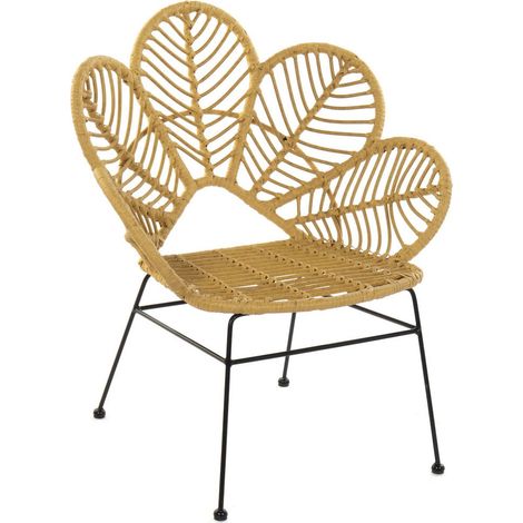 Chaise extérieure design confort en rotin tressé - Blanc cassé