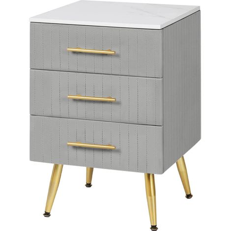 WOLTU Nachttisch Nachtschrank für Boxspringbett, 3 Schubladen aus Massivholz, Kommode mit Schubladen Sideboard, einfache Montage, Höhe Tragfähigkeit, 40,5x41x60cm, Grau (1/5)