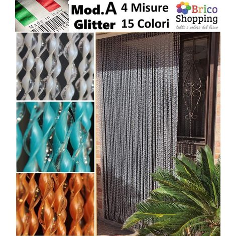 Tenda Moschiera Zanzariera a Fili In PVC per Esterno Porta Balcone Mod.A Glitter - Misura: 120x230h - Colore: Grigio (2) (1/5)