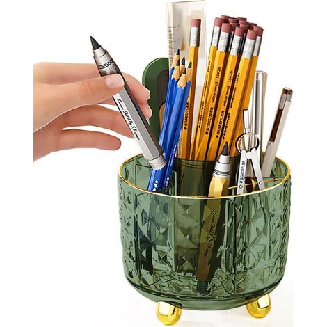 Porte-stylo de bureau vert foncé, porte-stylo rotatif, fournitures de bureau vertes, joli porte-stylo rotatif (1/5)