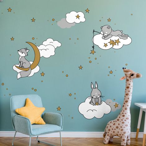 Stickers muraux Sticker Mural Autocollant - ANIMAUX RÊVEURS SOUS LES ÉTOILES - Stickers adhésifs - 90x60cm (1/5)