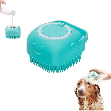 Dog and Cat Bath Brush with Shampoo Dispenser and Dog Puppy Grooming Comb Massage Effect Removes Dead Hair, Dirt and Dust (Blue) (1/5)