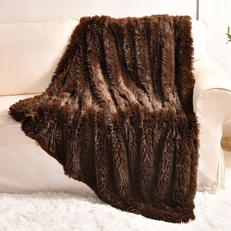Couverture en Fausse Fourrure, 2 Couches, Douce, pelucheuse et Chaude, pour lit, Chaise, canapé, Chambre à Coucher, Chien, Chat, Hommes, 127 x 152,4 cm, Marron (1/5)