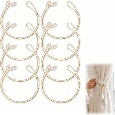 Lot de 8 Embrasse Rideaux Réglable Champagne, Attache Rideau sans Perçage, Crochet Rideau Tissé pour Salon Chambre, Accessoire Maison (1/5)