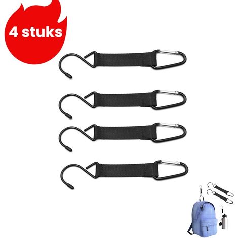 Ensemble de 4 crochets multifonctionnels - Crochets portables pour sacs à dos de sport outdoor - Crochets pour le camping - Noir (1/5)