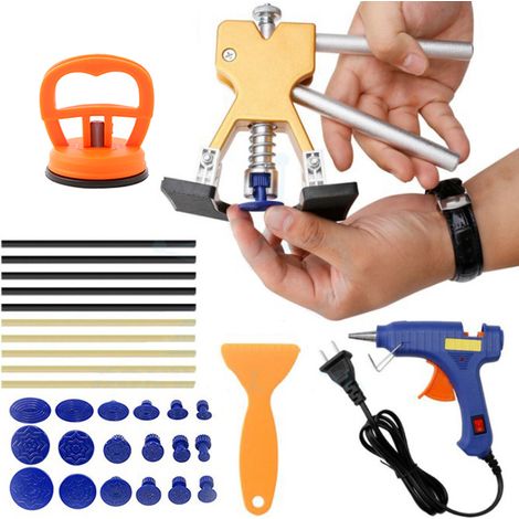 Outil Débosselage sans Peinture Kit Débosselage Carrosserie 22 PCS avec Pistolet à Colle,Doré Dent Extracteur,pour Voiture,Réfrigérateur,Moto Corps,Porte (Golden) (1/5)
