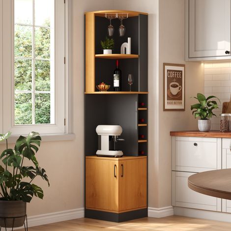 Eckweinschrank mit Weinregal, Glashalter und Stauraum, MDF, platzsparender Barschrank, 40 x 40 x 182 cm (1/5)