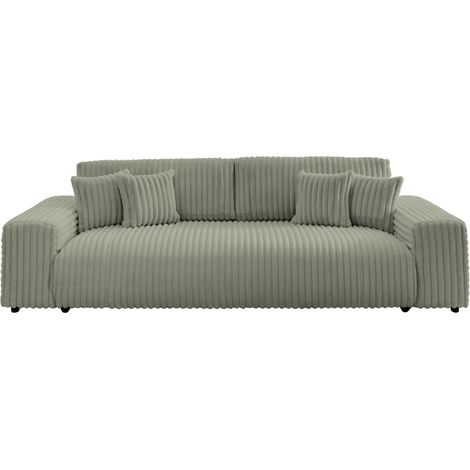 CAISA - Canapé droit convertible gros velours côtelé 4 places - Vert