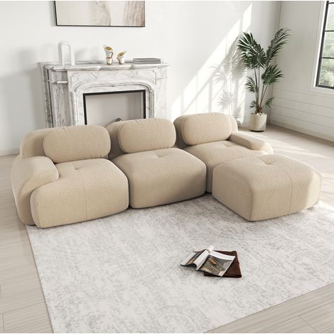 Modulares Ecksofa 298x178x75 cm Beige Cordstoff rahmenlos mit 32D-Schaum und montagefreier Nutzung (1/5)