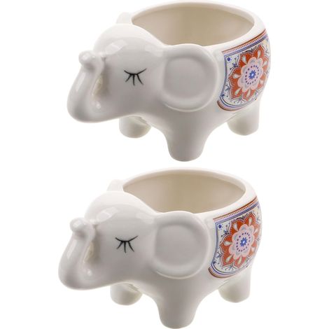 2 Pièces Lot de 2 Petits Pots de Fleurs en Céramique Blanche D’Éléphant, Jardinières Décoratives pour Bureau, Adaptés aux Plantes Grasses et Cactus, Pots de Table Artisanaux pour (1/5)