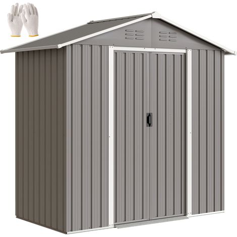 Outsunny 6.5ft x 3.5ft Garden Storage Shed, Large Metal Shed Light Grey